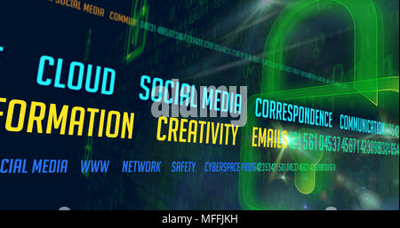 Cyber security buzzwords coding for numbers by green padlock Stock ...