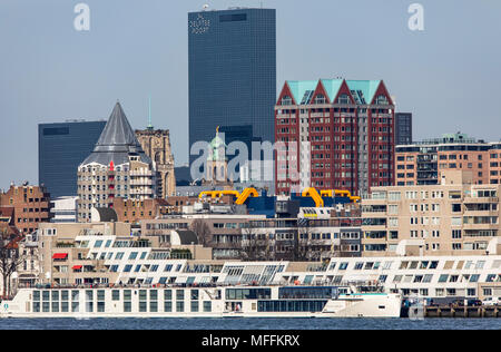 The skyline of Rotterdam, on the Nieuwe Maas, river, skyscrapers, buildings in the city, Netherlands, Stock Photo