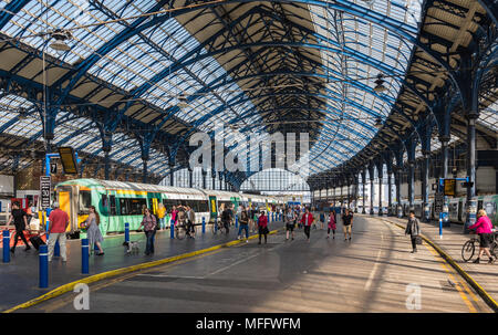 Brighton railway station, an old historic British train station, a terminus station in Brighton, East Sussex, England, UK. Brighton station. Stock Photo