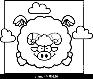 A cartoon illustration of a ram flying in the sky. Stock Vector