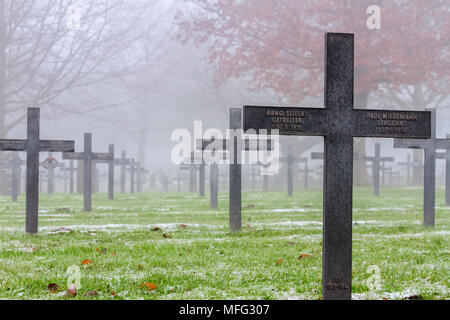 WW1 German Graves on a misty day between autumn and winter. Stock Photo