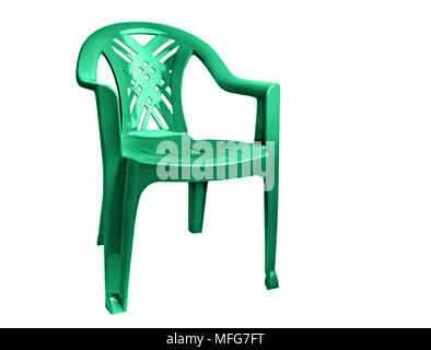 Green plastic chair isolated on white background Stock Photo