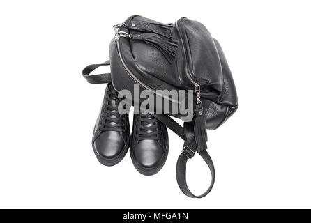 Shoes and leather backpack. Stock Photo