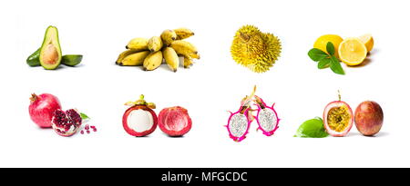 Tropical fruit collage isolated on white background Stock Photo