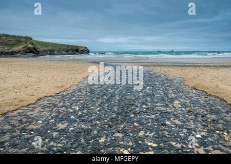 Treyarnon Bay on the North Cornwall Coast. Stock Photo