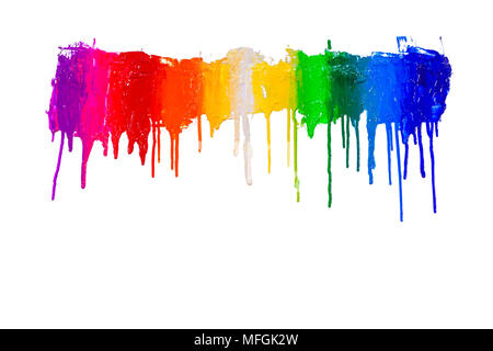 rainbow colors of paint dripping with clipping path Stock Photo