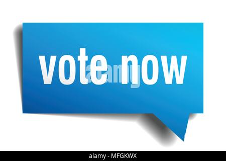 vote now blue 3d square isolated speech bubble Stock Vector