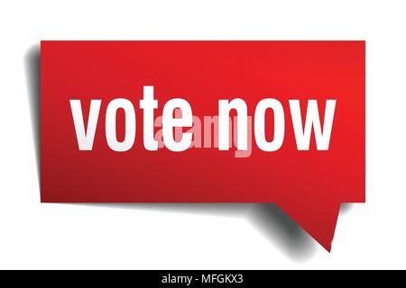 vote now red 3d square isolated speech bubble Stock Vector