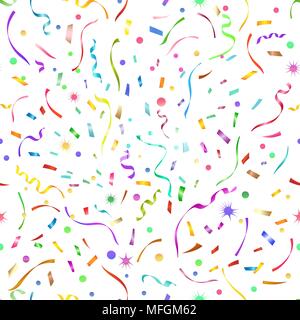 Confetti seamless pattern. Festive serpentine cute vector background for birthday, carnival or new year celebration party Stock Vector