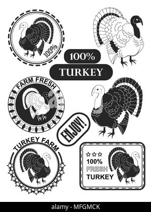 Set of premium turkey meat labels and stamps. Vector illustration Stock Vector