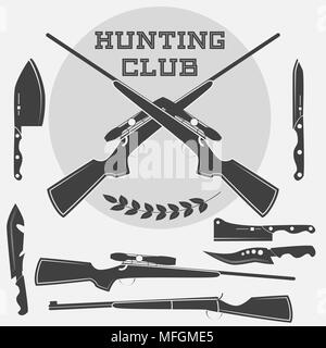 Set of retro weapons labels, emblems and design elements. Vector illustration Stock Vector