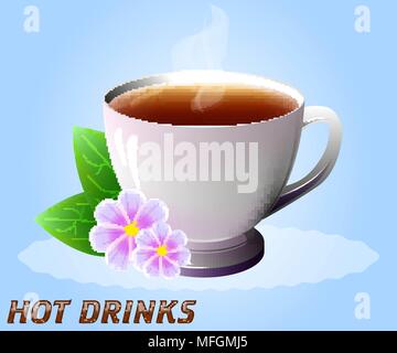 Cup of hot drink with flowers. Tea, coffee, etc. Vector illustration Stock Vector