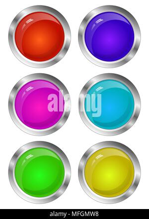 Blank Glossy Round 3D Button Set. Collection. Vector illustration Stock Vector
