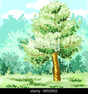 Lonely green tree. Corporate identity is drawn by hand. Vector illustration Stock Vector