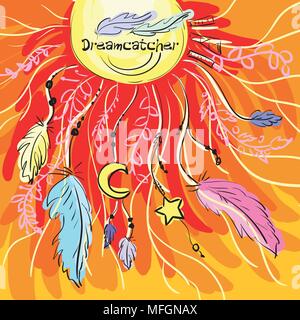 Dream catchers. Native american traditional symbol. Vintage hand drawn. Vector illustration Stock Vector