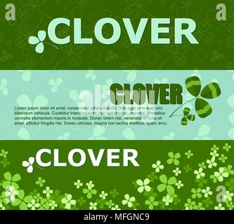 Set of horizontal banners with green clover and place for your text. Vector illustration Stock Vector