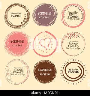 Set of hand drawn scribble circles and decorative frames for your design. Vector illustration Stock Vector