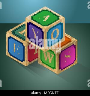 Cubes with letters. A logic game for the child. Vector illustration Stock Vector