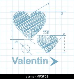 The heart is drawn in pencil as a geometric figure. To the day of the holy Valentine. Vector illustration Stock Vector