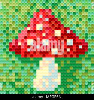 Amanita mushroom is painted in pixel style for individual design. Vector illustration Stock Vector