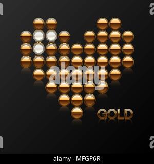 On a black background, the heart is invested with expensive stones and gold. Vector illustration Stock Vector