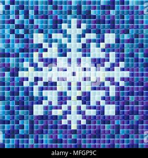 Blue snowflake with a mosaic effect. Greeting card. Vector illustration Stock Vector