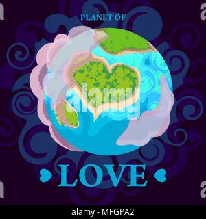 Planet earth is a view from space and earth is in the form of a heart. Vector illustration Stock Vector