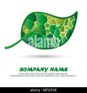 Green leaf on a white background with a place for a company name with a mosaic effect. Vector illustration Stock Vector