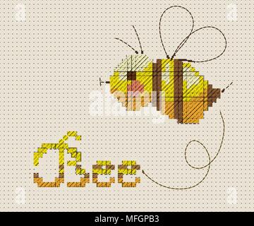 bee on a blue background with pixel mosaic effect. Vector illustration Stock Vector