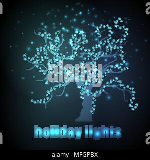 Dark neon lonely tree with space for text. Vector illustration Stock Vector