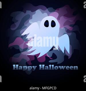 cute ghost in honor of Halloween. Postcard for the holiday. Vector illustration Stock Vector