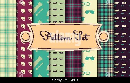 set of seamless backgrounds in hipster style, suitable for packaging paper or for your other design. Vector illustration Stock Vector