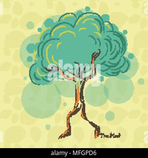 Live lonely tree to hold on to the leaves so that they do not disappear and run away from the las. Vector illustration Stock Vector