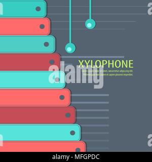 Musical instrument xylophone on the background with space for text and advertising. Vector illustration Stock Vector