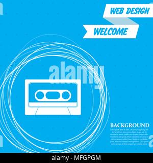 Cassette icon on a blue background with abstract circles around and place for your text. Vector illustration Stock Vector
