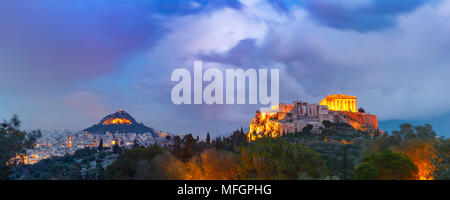 Acropolis Hill and Parthenon in Athens, Greece Stock Photo