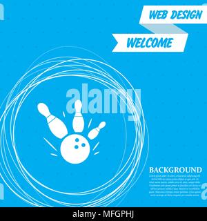 bowling game round ball icon on a blue background with abstract circles around and place for your text. Vector illustration Stock Vector