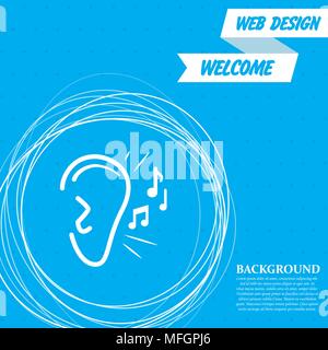 Ear listen sound signal icon on a blue background with abstract circles around and place for your text. Vector illustration Stock Vector