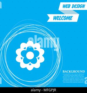 flower icon on a blue background with abstract circles around and place for your text. Vector illustration Stock Vector