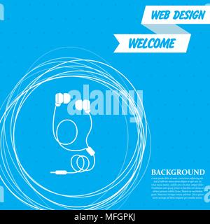 Headphones icons on a blue background with abstract circles around and place for your text. Vector illustration Stock Vector