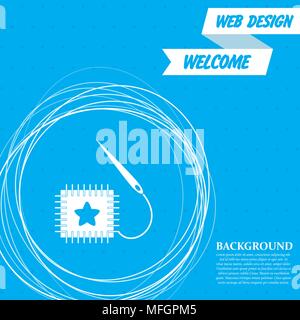 patch icon on a blue background with abstract circles around and place for your text. Vector illustration Stock Vector