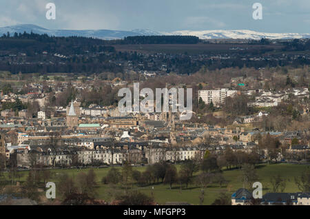View of Perth city centre from Magdalene Hill, Perth, Scotland, UK.