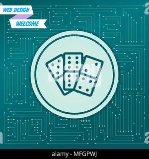 domino icon on a green background, with arrows in different directions. It appears on the electronic board. Vector illustration Stock Vector