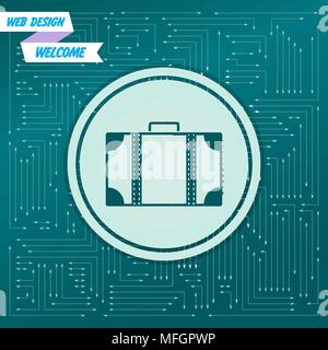 luggage icon on a green background, with arrows in different directions. It appears on the electronic board. Vector illustration Stock Vector