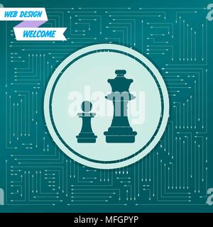 Chess Icon on a green background, with arrows in different directions. It appears on the electronic board. Vector illustration Stock Vector