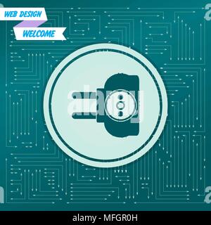 socket icon on a green background, with arrows in different directions. It appears on the electronic board. Vector illustration Stock Vector