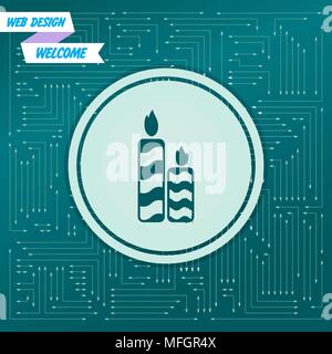 Candle icon on a green background, with arrows in different directions. It appears on the electronic board. Vector illustration Stock Vector