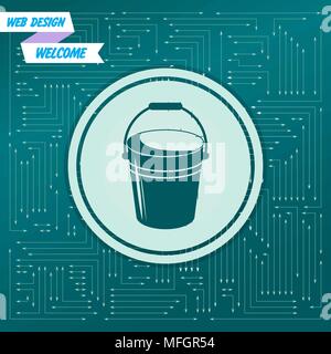 Bucket icon on a green background, with arrows in different directions. It appears on the electronic board. Vector illustration Stock Vector