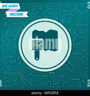 Paint brush icon vector on a green background, with arrows in different directions. It appears on the electronic board. Vector illustration Stock Vector