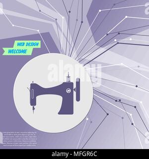 Sewing Machine icon on purple abstract modern background. The lines in all directions. With room for your advertising. Vector illustration Stock Vector
